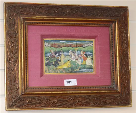 Indian School, gouache, Tiger hunting scene, 13 x 20cm